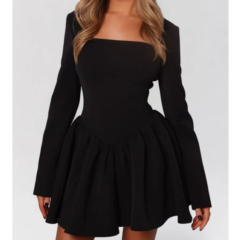 Heiress Longsleeve Contour A-Line Mini Dress XXS - Black